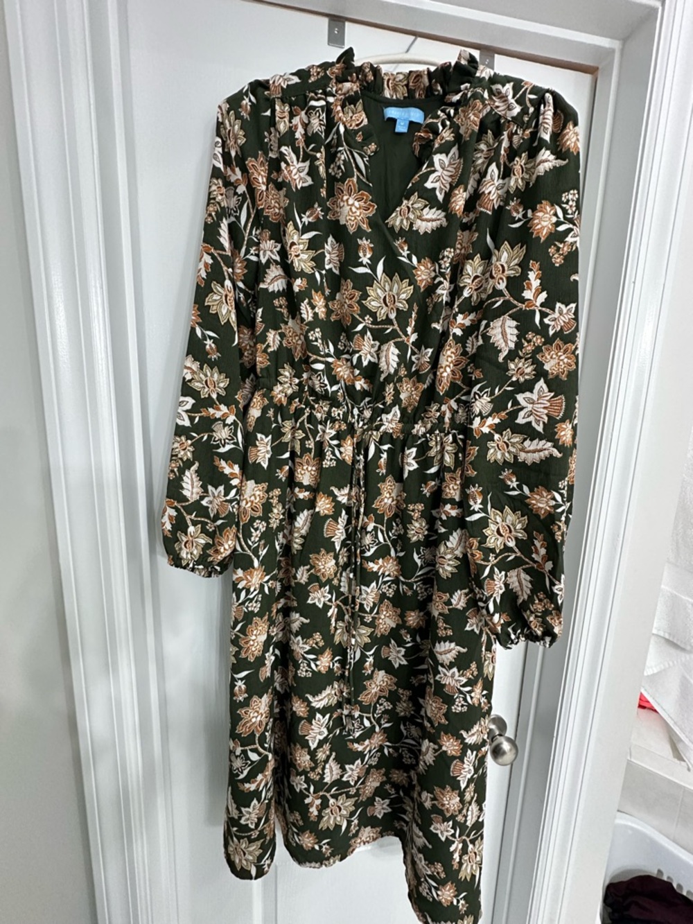 Draper James Olive Green Floral Midi Dress